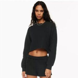 Aritzia TNA Sweatfleece Cozy Fleece Perfect Fit Crop Sweater Black Size Small